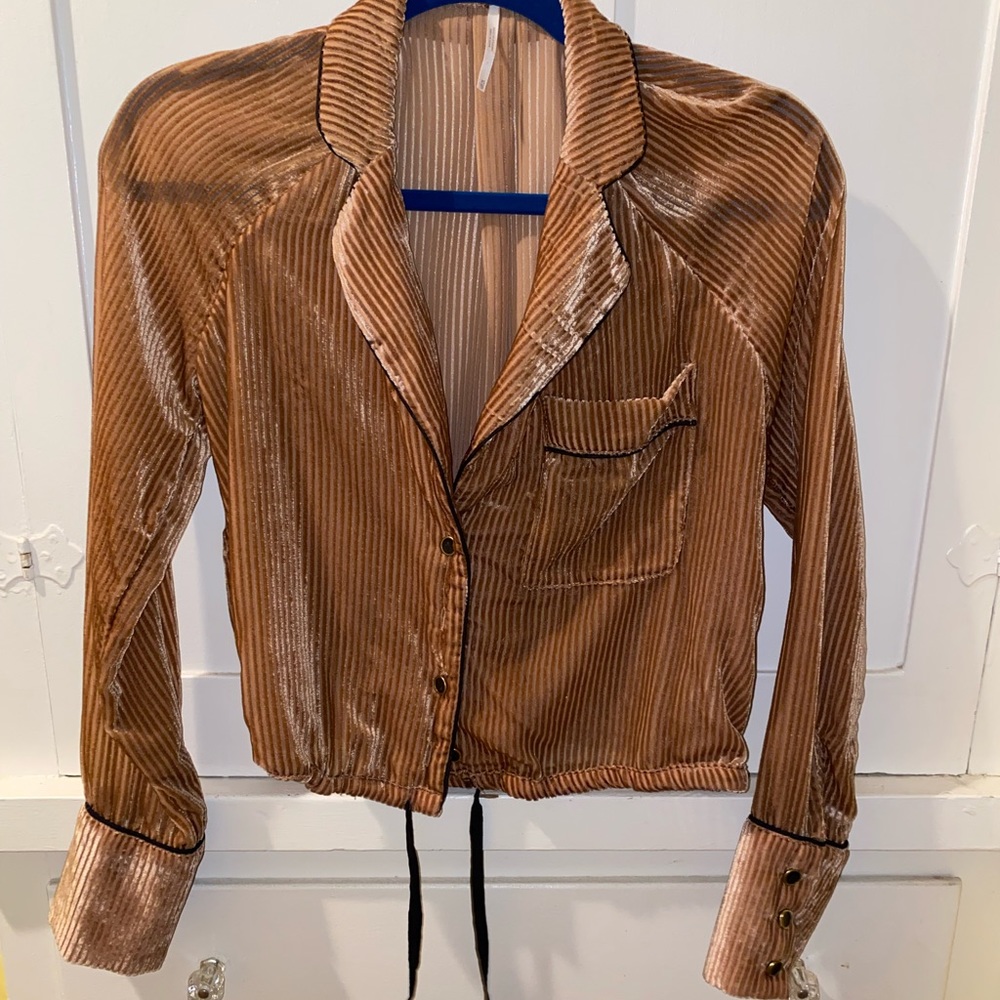 Free People Velvet Button Up Shirt XS